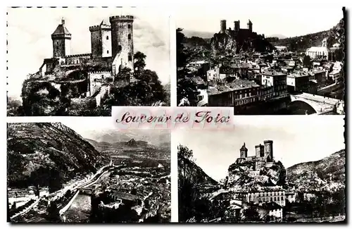 Moderne Karte Souvenir De Foix Le chateau Vue generale Defile de l&#39Ariege Le chateau et le rocher