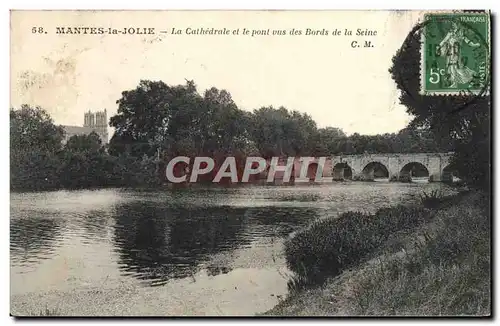 Cartes postales Mantes La Jolie La Cathedrale Et Le Pont Vus Des Bords De La Seine