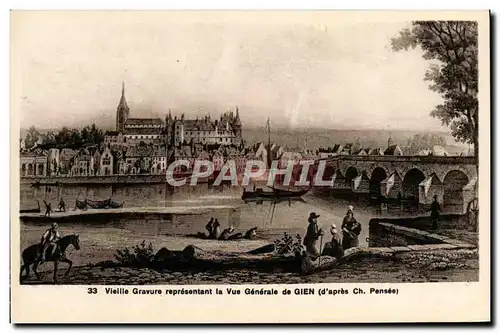 Cartes postales Gien Vue generale Vieille gravure