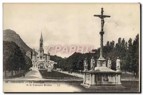 Ansichtskarte AK Lourdes La Basilique et le calvaire breton