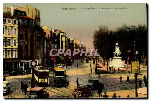 Cartes postales Marseille La Canebiere Et Le Monument Des Mobiles Tramway