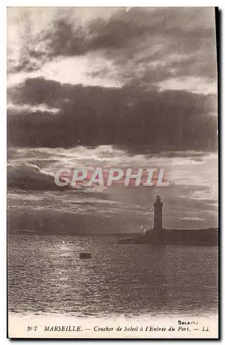 Cartes postales Marseille Coucher De Solesl A I&#39Entree Du Port Phare