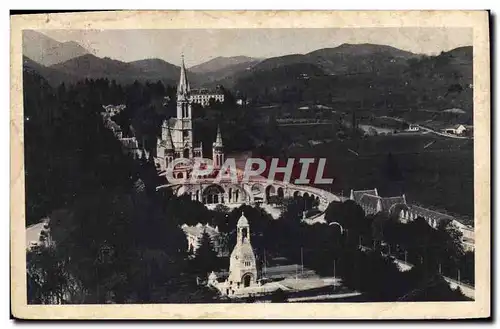 Cartes postales Lourdes La Basilique Et Le Monument Interallie Vus Du Chateau fort