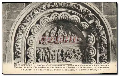 Cartes postales Vezelay Basilique De La Madeleine Tympan et archivolte de la porte droite du narthex L&#39annonc
