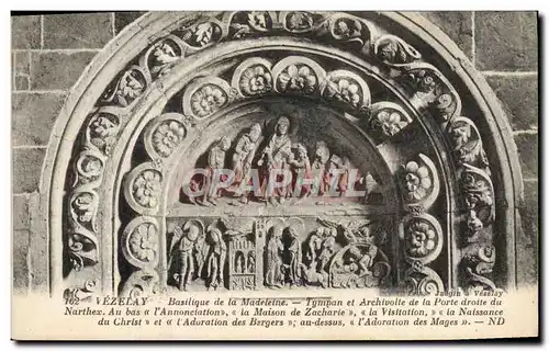 Cartes postales Vezelay Basilique De La Madeleine Tympan et archivolte de la porte droite du narthex L'annonc