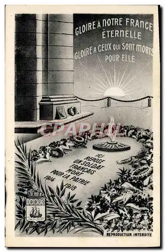 Cartes postales Gloire A Notre France Eternelle Paris Arc de Triomphe Militaria