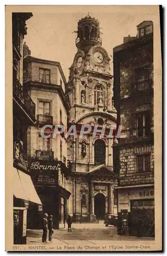 VINTAGE POSTCARD Nantes the Place of the Exchange and the Church Holy Cross