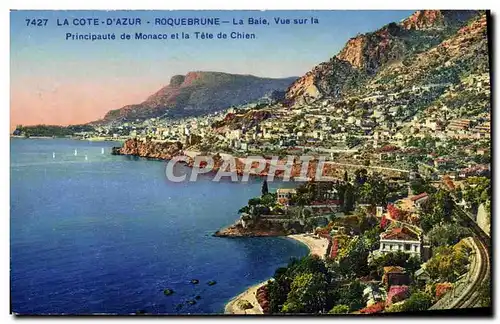 Cartes postales Roquebrune La Baie Vue Sur la principaute de Monaco et la tete de chien