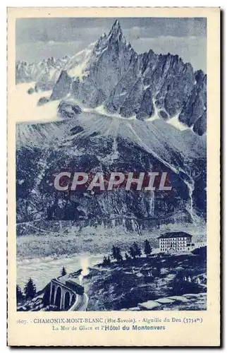 Cartes postales Chamont Mont Blanc Aiguille du Dru La mer de glace et l&#39hotel du Montenvers