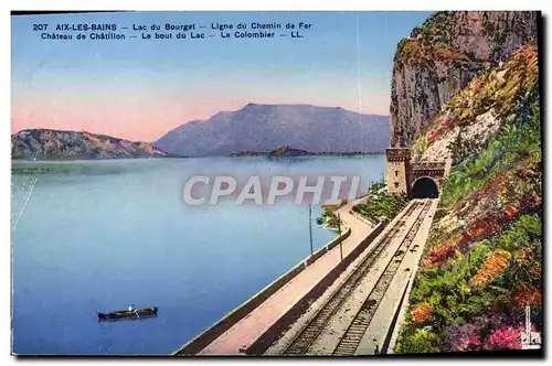 Ansichtskarte AK Aix Les Bains Lac Du Bourget Ligne de chemin de fer Chateau de chatillon Le bout du lac le colom