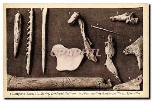 Ansichtskarte AK Laugerie Basse Specimens De Pieces Recoltees dans les fouilles des Marseilles