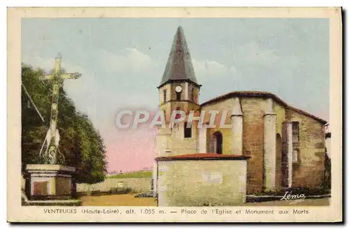 Cartes postales Venteuges Place De I&#39Eglise Et Monument Aux Morts Militaria