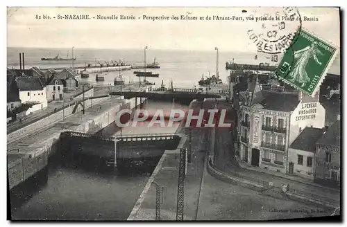 Cartes postales St Nazaire Entree Perspective des Ecluses et de l&#39Avant port Vue prise de la place du Bassin