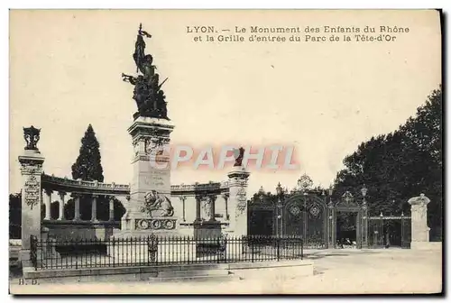 Ansichtskarte AK Lyon Le Monument des Enfants du Rhone et la grille d&#39entree du parc de la Tete d&#39Or