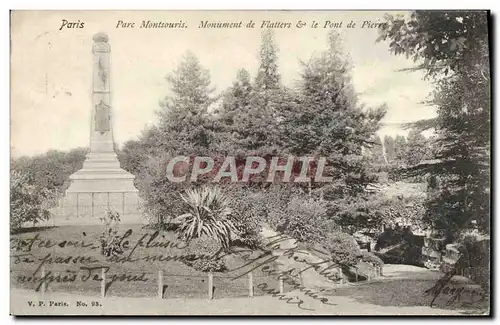 Cartes postales Paris Parc Montsouris Monument de Flatters et le pont de pierre