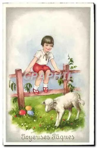 Cartes postales Fantaisie Enfant Mouton Paques