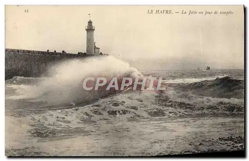 Ansichtskarte AK Le Havre La Jetee Un Jour De Tempete Phare