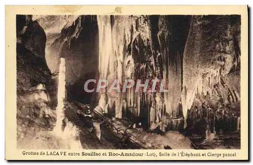 Cartes postales Grottes De Lacave Entre Souillac Et Roc Amadour Salle de l'elephant et cierge pascal