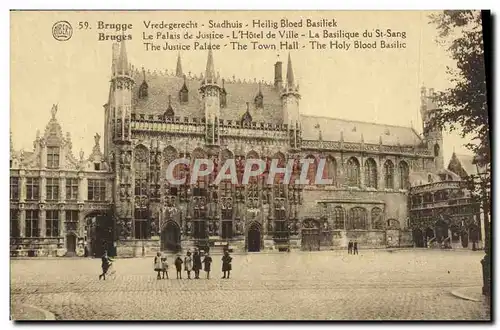 Cartes postales Bruges Le palais de justice L&#39hotel de ville la basilique du St Sang
