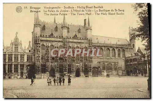 Cartes postales Bruges Le palais de justice L'hotel de ville la basilique du St Sang