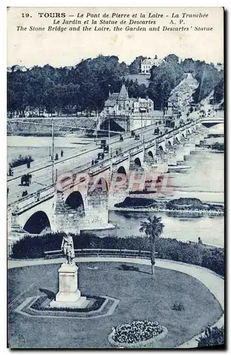 Ansichtskarte AK Tours Le Pont De Pierre Et La Loire La tranchee Le jardin et la statue de Descartes