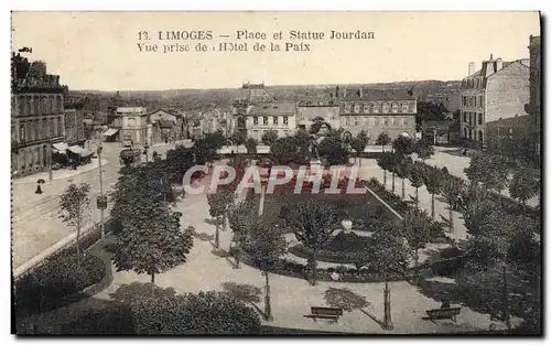 Cartes postales Limoges Place et Statue Jourdan Vue Prise de L&#39Hotel de la Paix