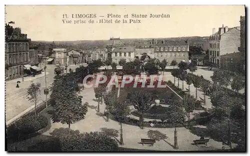 Cartes postales Limoges Place et Statue Jourdan Vue Prise de L'Hotel de la Paix