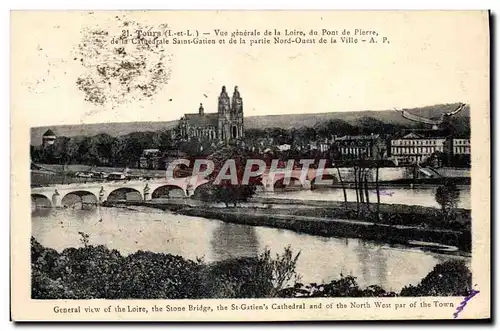 Cartes postales Tours Vue Generale de la Loire du Pont de Pierre