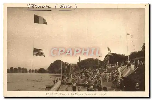 Cartes postales Vernon La Plage Le Bain des enfants Drapeau France Etats-Unis