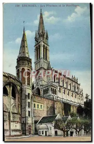 Ansichtskarte AK Lourdes Les Piscines et la Basilique