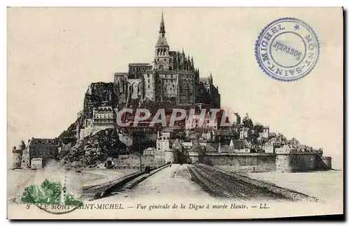 Cartes postales Le Mont Saint Michel Vue Generale de la Digue a Maree Haute