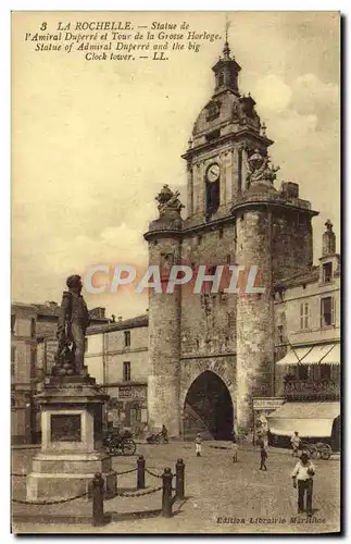 Cartes postales La Rochelle Statue de l'amiral Duperre et tour de la grosse horloge