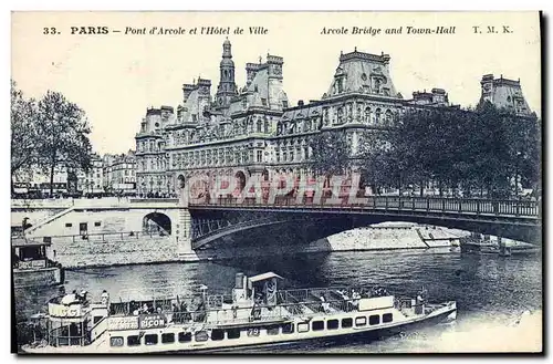 Cartes postales Paris Pont d&#39Arcole et l&#39Hotel de Ville Bateau