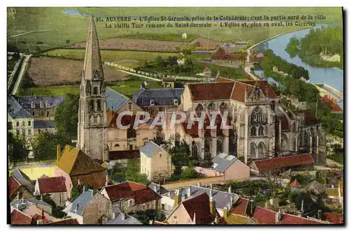 Cartes postales Auxerre L&#39Eglise Saint Germain prise de la cathedrale La vieille tour romane de Saint Germain