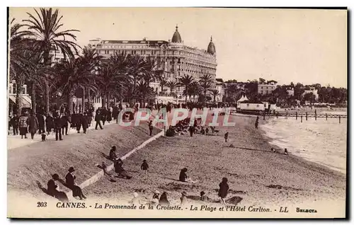 Cartes postales Cannes La Promenade de la Croisette La Plage et L&#39Hotel Carlton