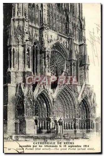 Cartes postales Cathedrale De Reims Incendiee Par les Allemands Militaria