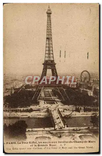 Cartes postales Paris La Tour Eiffel Les Nouveaux jardins du Champ de Mars et la grande roue