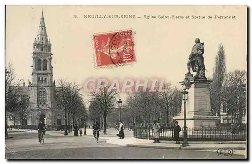 Cartes postales Neuilly Sur Seine Eglise Saint Pierre Et Statue De Perronnet