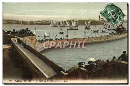 Ansichtskarte AK Saint Malo Le Mole Et Les Remparts Bateaux