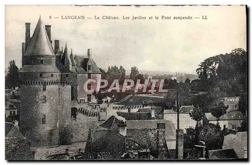 Cartes postales Langeais Le Chateau Les Jardins Et Le Pont Suspendu