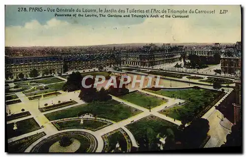 Cartes postales Paris Vue Generale du Loure le Jardin des Tuileries et l&#39Arc de Triomphe