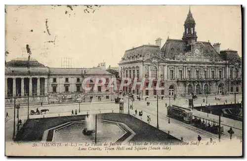 Cartes postales Tours Le Palais de Justice L&#39Hotel de ville et la place