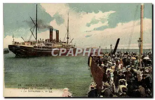 Cartes postales Saint Nazaire Le depart du Transatlantique La Normandie Bateau