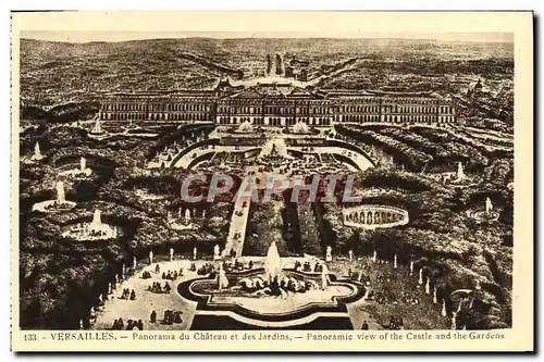 Cartes postales Versailles Panorama Du Chateau Et Des Jardins