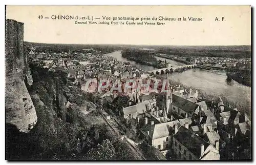 Cartes postales Chinon Vue Panoramique Prise Du Chateau Et La Vienne