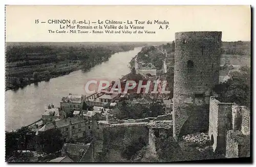 Cartes postales Chinon Le Chateau La tour du moulin Le Mur romain et la vallee de la Vienne