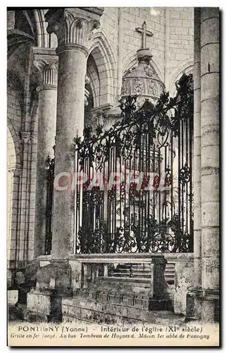 Cartes postales Pontigny Interieur de l'eglise Grille en fer forge Tombeau de Hugues de macon