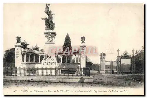 Cartes postales Lyon L&#39Entree Du Parc De La Tete D&#39Or Et Le Monument des legionnaires du Rhone