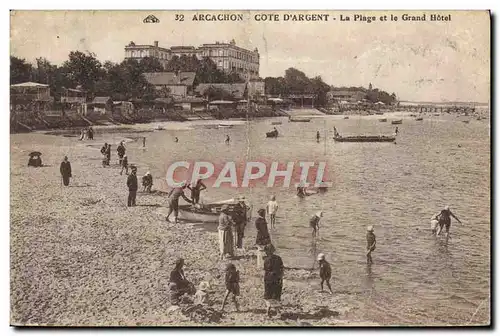 Cartes postales Arcachon Cote D&#39Argent La Plage et le Grand Hotel