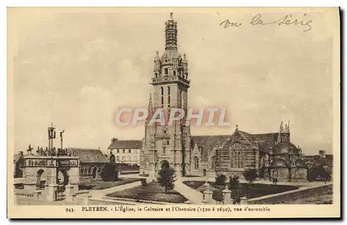 Ansichtskarte AK Pleyben L&#39Eglise le Calvaire et l&#39Ossvaire Vue d&#39Ensemble